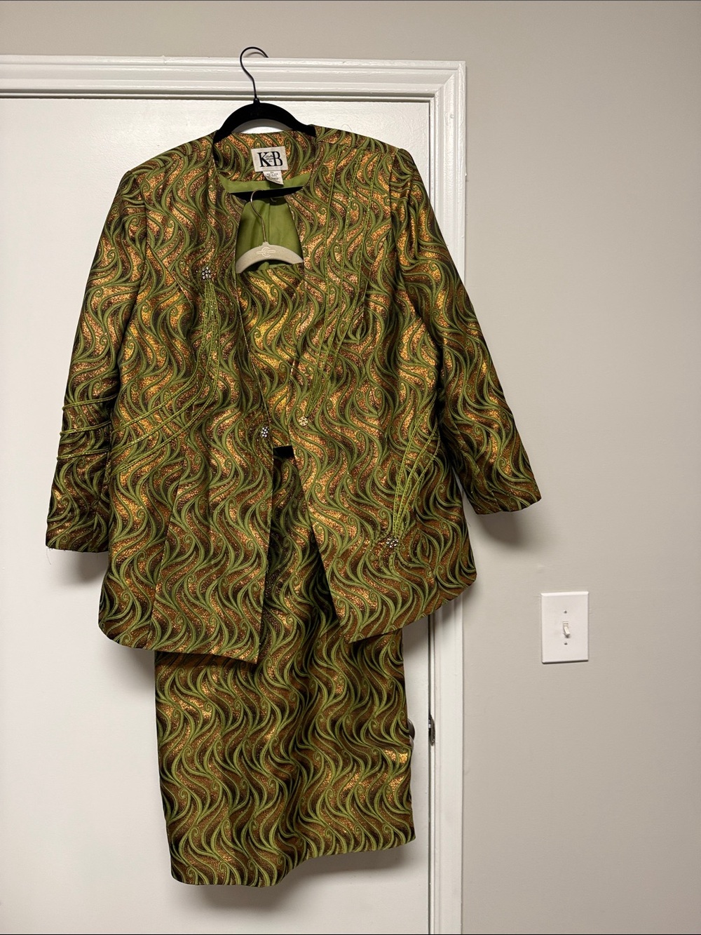 Pre- Loved: KB 2-Pc Green, Gold & Brown Blazer & Skirt Set